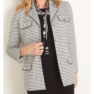 Chico's Black and White Striped Knit Jacket Long Sleeve
